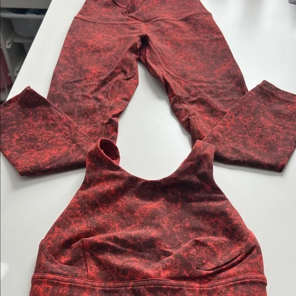 Red acid wash Lululemon Leggings and Top Set - Picture 2 of 9
